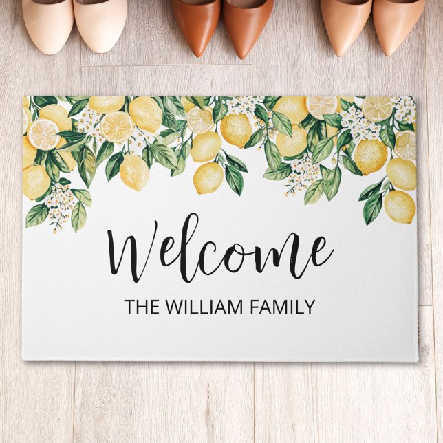 Monogrammed gele citroenboom deurmat (In situ)