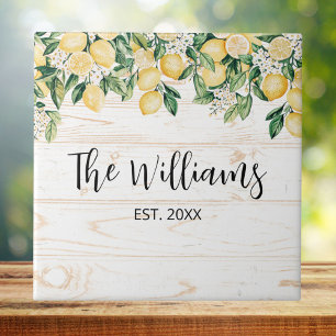 Monogrammed Gele Citroenboom Wit Hout Tegeltje