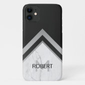 Monogrammed Geometric Chevron Black Silver Marble Case-Mate iPhone Case (Achterkant)