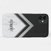 Monogrammed Geometric Chevron Black Silver Marble Case-Mate iPhone Case (Achterkant (horizontaal))
