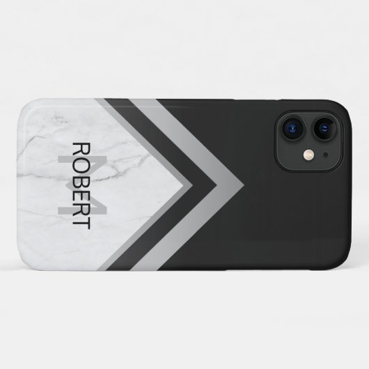 Monogrammed Geometric Chevron Black Silver Marble Case-Mate iPhone Case (Achterkant (horizontaal))
