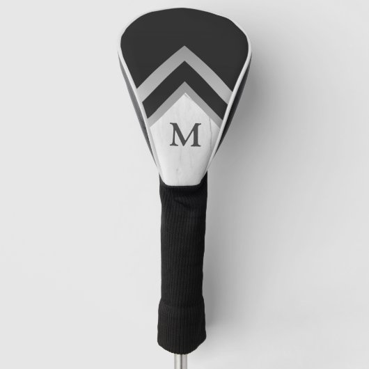 Monogrammed Geometric Chevron Black Silver Marble Golfheadcover (Voorkant)