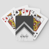 Monogrammed Geometric Chevron Black Silver Marble Pokerkaarten (Achterkant)
