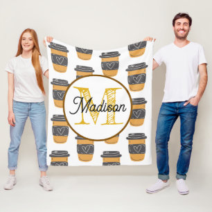 Monogrammed gepersonaliseerde fleece deken koffie