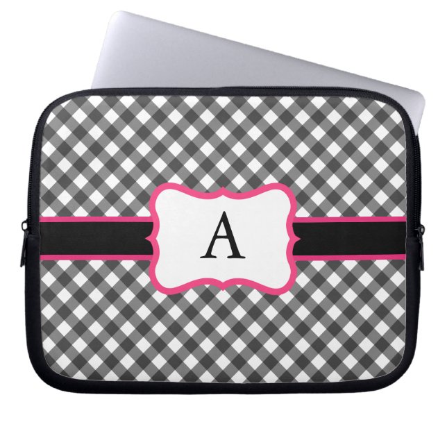 Monogrammed Gingham Laptop Hoesje Sleeve (Voorkant)