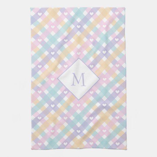 Monogrammed Gingham Plaids Harten Theedoek (Verticaal)