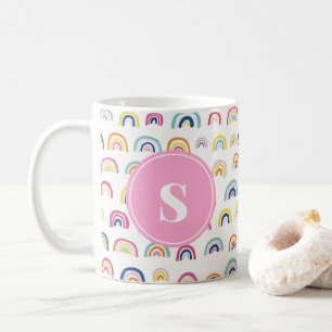 Monogrammed Girly Cute Rainbow Pattern Koffiemok
