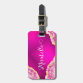 Monogrammed Girly Hot Pink Bright Bagagelabel (Voorkant verticaal)