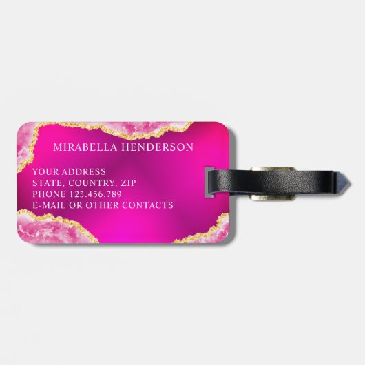 Monogrammed Girly Hot Pink Bright Bagagelabel (Achterkant horizontaal)