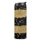 Monogrammed Girly Modern Black Gold Glitter Script Thermosbeker (Gedraaid links)