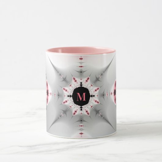 Monogrammed Girly Pink en Silver Fractal Mok (Midden)