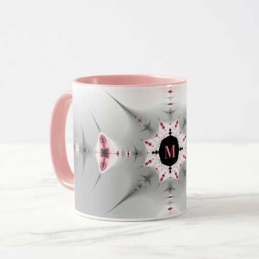 Monogrammed Girly Pink en Silver Fractal Mok (Voorkant links)
