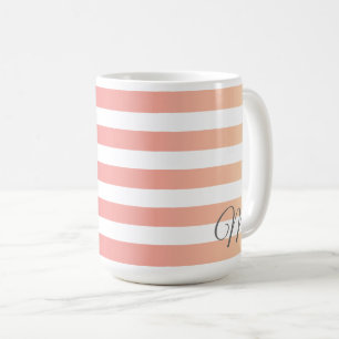 Monogrammed Girly Pink Peach gradiëntstripes Koffiemok