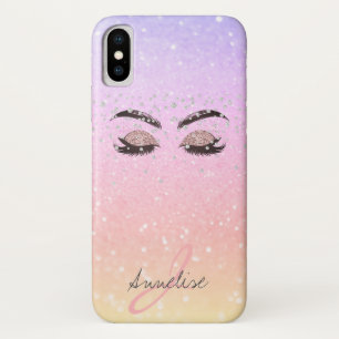 Monogrammed girly sparkle glitter iriserende glam iPhone x hoesje