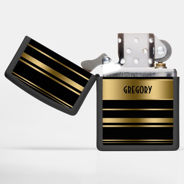 Monogrammed Gold & Black Stripes Pattern (Geopend)