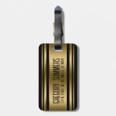 Monogrammed Gold & Black Stripes Pattern Bagagelabel (Achterkant verticaal)