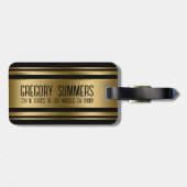 Monogrammed Gold & Black Stripes Pattern Bagagelabel (Achterkant horizontaal)