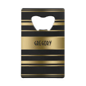 Monogrammed Gold & Black Stripes Pattern Kredietkaart Flessenopener (Achterkant)