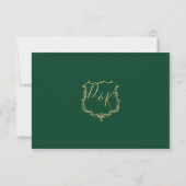 Monogrammed Gold Crest en Green Wedding rsvp Kaartje (Achterkant)