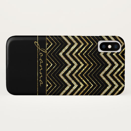 Monogrammed Gold en Diamonds Chevron Case-Mate iPhone Case (Achterkant (horizontaal))