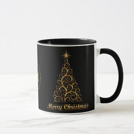 Monogrammed Gold Merry Christmas Tree Star Holiday Mok (Rechts)