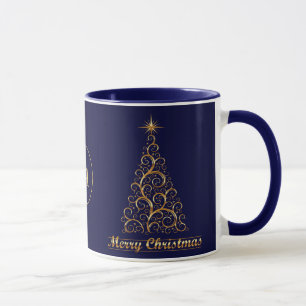Monogrammed Gold Merry Christmas Tree Star Holiday Mok
