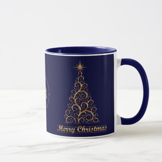 Monogrammed Gold Merry Christmas Tree Star Holiday Mok (Rechts)