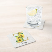 Monogrammed Gold Sunflower Floral Initiaal Z Vierkante Kartonnen Onderzetter (Insitu)