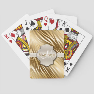 Monogrammed Gold Zebra Print Pattern Speelkaarten