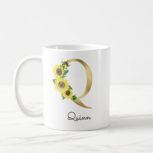 Monogrammed Gold Zonnebloem Initiaal Q Koffiemok (Links)
