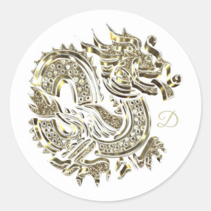 Monogrammed Golden Dragon Logo Elegant Ronde Sticker