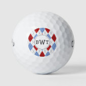 Monogrammed Golf Balls | Blue Red Argyle Pattern Golfballen (Voorkant)