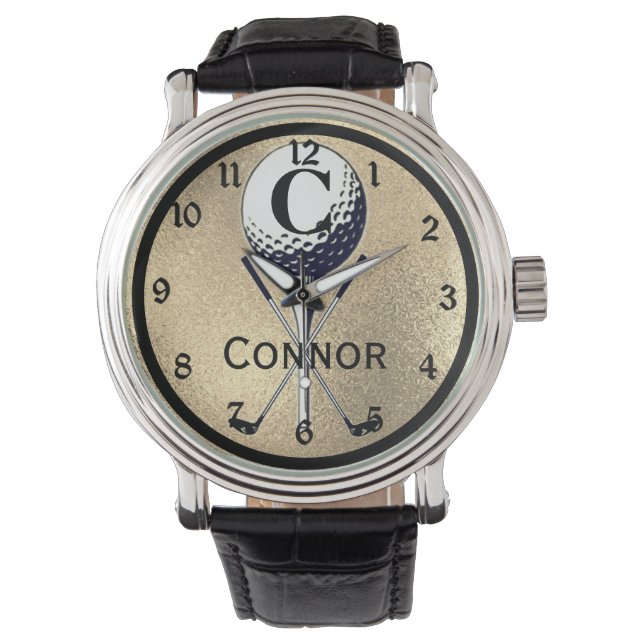 Monogrammed Golf T-shirt Gold Horloge (Voorkant)