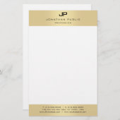 Monogrammed Goud Wit Moderne Elegante Sjabloon Briefpapier (Voorkant / Achterkant)