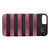 Monogrammed gouden roze strepen zwarte achtergrond Case-Mate iPhone case (Achterkant (Horizontaal))