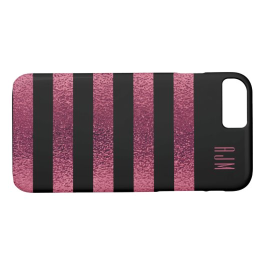 Monogrammed gouden roze strepen zwarte achtergrond Case-Mate iPhone case (Achterkant (Horizontaal))