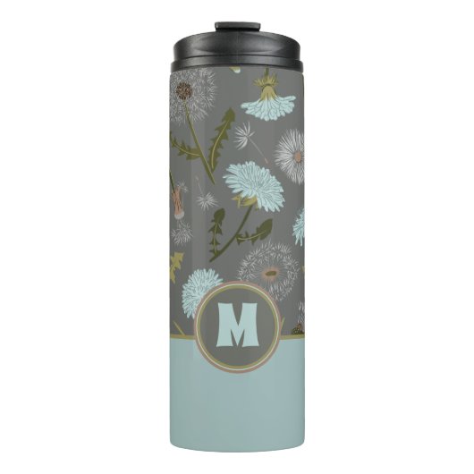 Monogrammed Gray Blue Dandelion Flowers Thermosbeker (Voorkant)