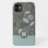 Monogrammed Gray Blue Dandelion Whimsical Flowers Case-Mate iPhone Case (Achterkant)