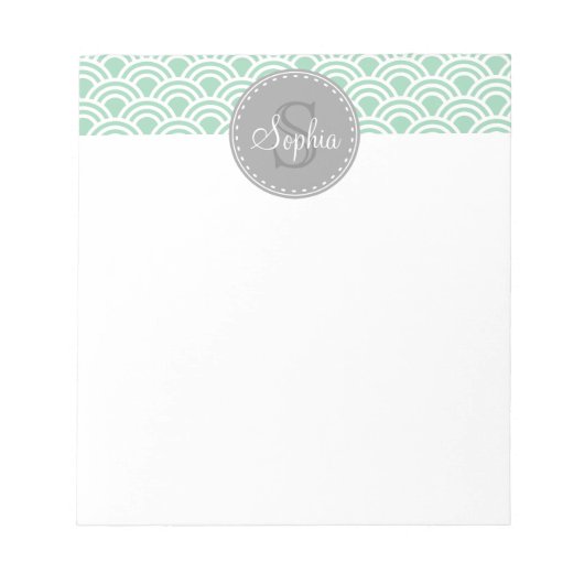 Monogrammed Gray Mint Modern Pattern Notitieblok (Voorkant)