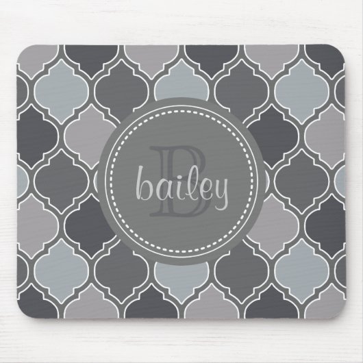 Monogrammed Gray Modern Lattice Pattern Muismat (Voorkant)