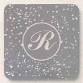 Monogrammed Gray Terrazzo Stone Bier Onderzetter (Voorkant)