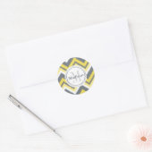 Monogrammed Gray Yellow Ikat Chevron Pattern Ronde Sticker (Envelop)