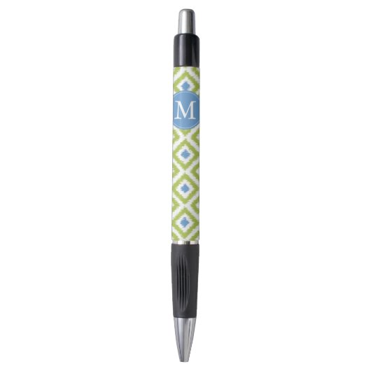Monogrammed Green and Blue Diamonds Ikat Pattern Pen (Voorkant Verticaal)