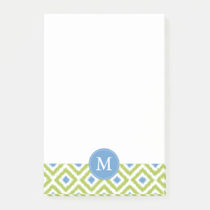 Monogrammed Green and Blue Diamonds Ikat Pattern Post-it® Notes