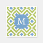 Monogrammed Green and Blue Ikat Diamonds Pattern Servetten (Voorkant)