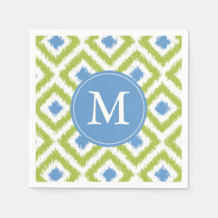 Monogrammed Green and Blue Ikat Diamonds Pattern Servetten