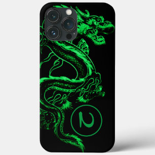 Monogrammed Green Asian Dragon iPhone 13 Pro Max Hoesje