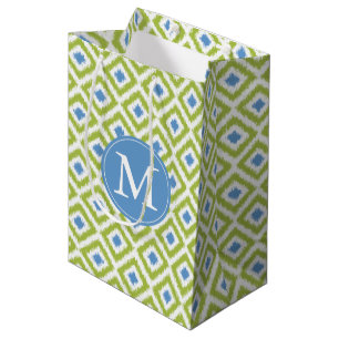 Monogrammed Green Blue Ikat Pattern Medium Cadeauzakje