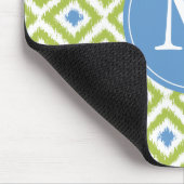 Monogrammed Green Blue Ikat Pattern Muismat (Hoek)