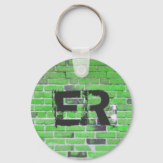 Monogrammed Green  Brick Wall Texture Sleutelhanger